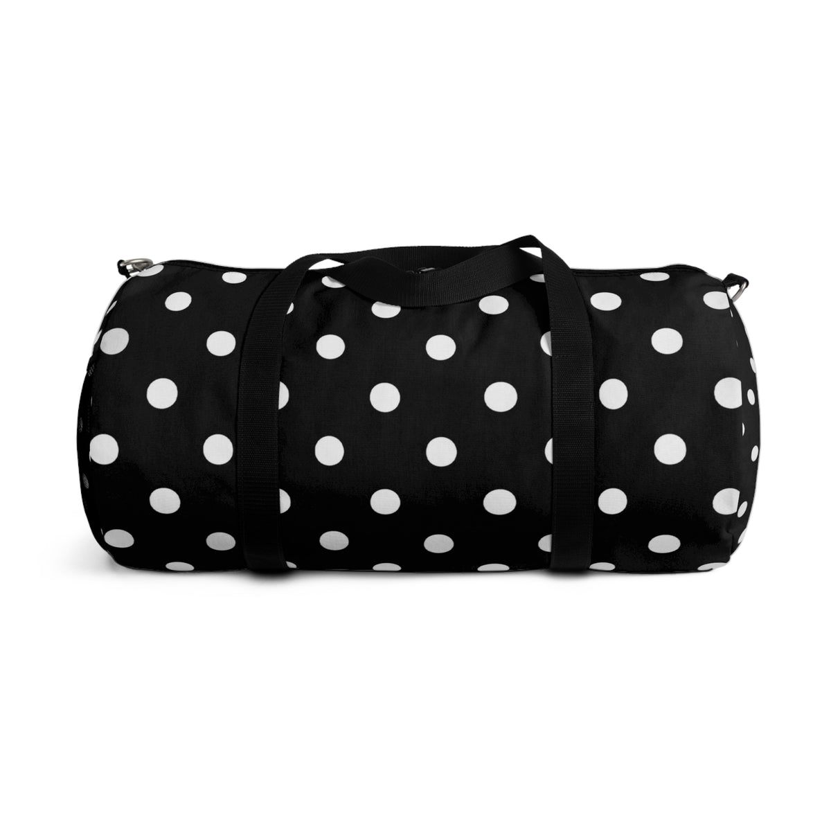 Black Polka Dot Duffel Bag — Classic Travel & Gym Tote