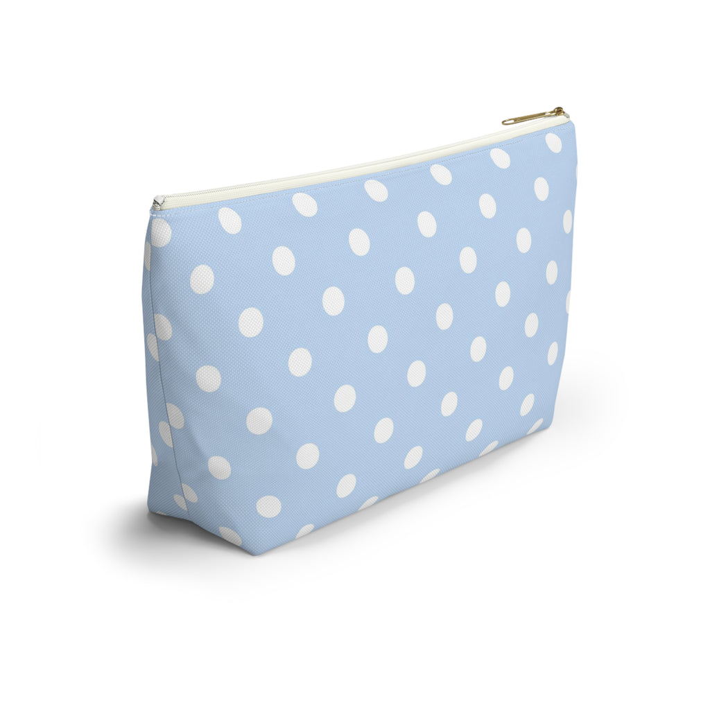 Light Blue Polka Dot Accessory Pouch w T-bottom | Makeup Bag