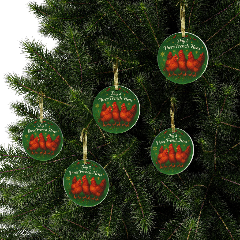 Three French Hens Ornament | Acrylic Christmas Tree Decoration | 12 Days of Christmas Ornament | Holiday Keepsake Gift & Festive Home Decor