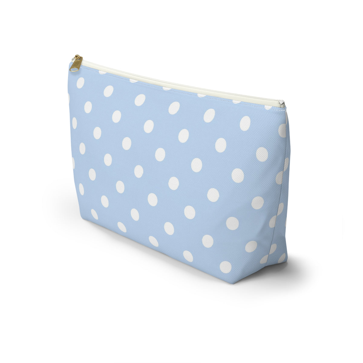 Light Blue Polka Dot Accessory Pouch w T-bottom | Makeup Bag