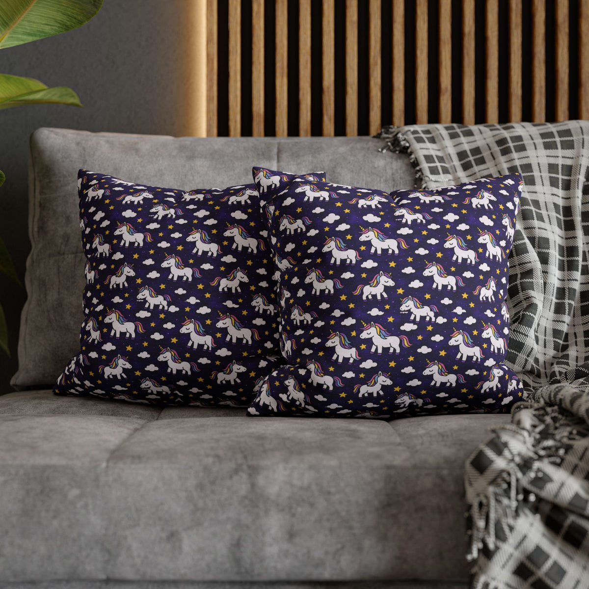 Unicorn Pattern Pillowcase | Square Polyester Throw Pillow Cover