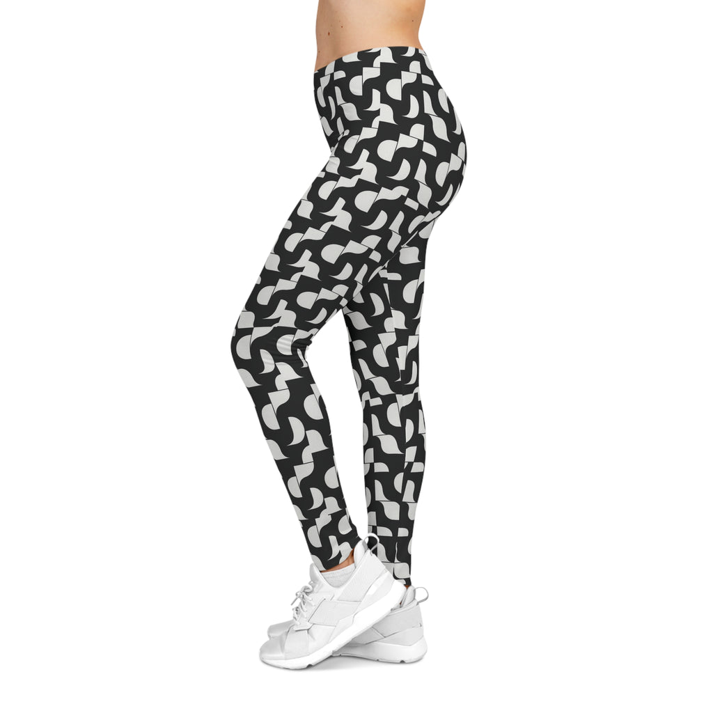 Black White Geometric Pattern Leggings | Abstract Tessellation Leggings