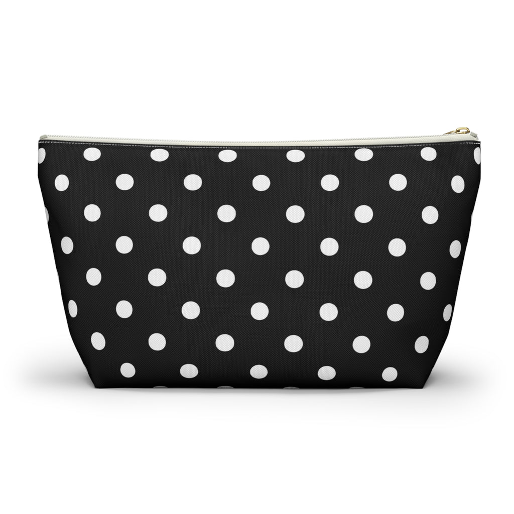 Black Polka Dot Accessory Pouch w T-bottom | Cosmetic Bag