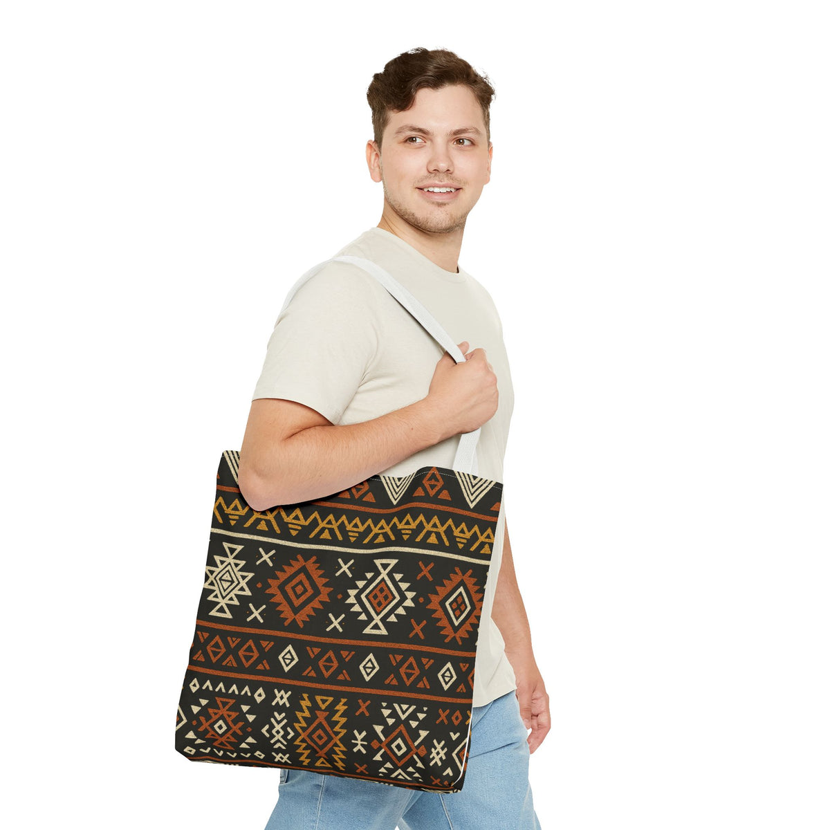 Southwestern Aztec Pattern Tote Bag | Tribal Geometric All-Over Print, Boho Chic Shoulder Bag, Ethnic Market Tote, Colorful Handbag,