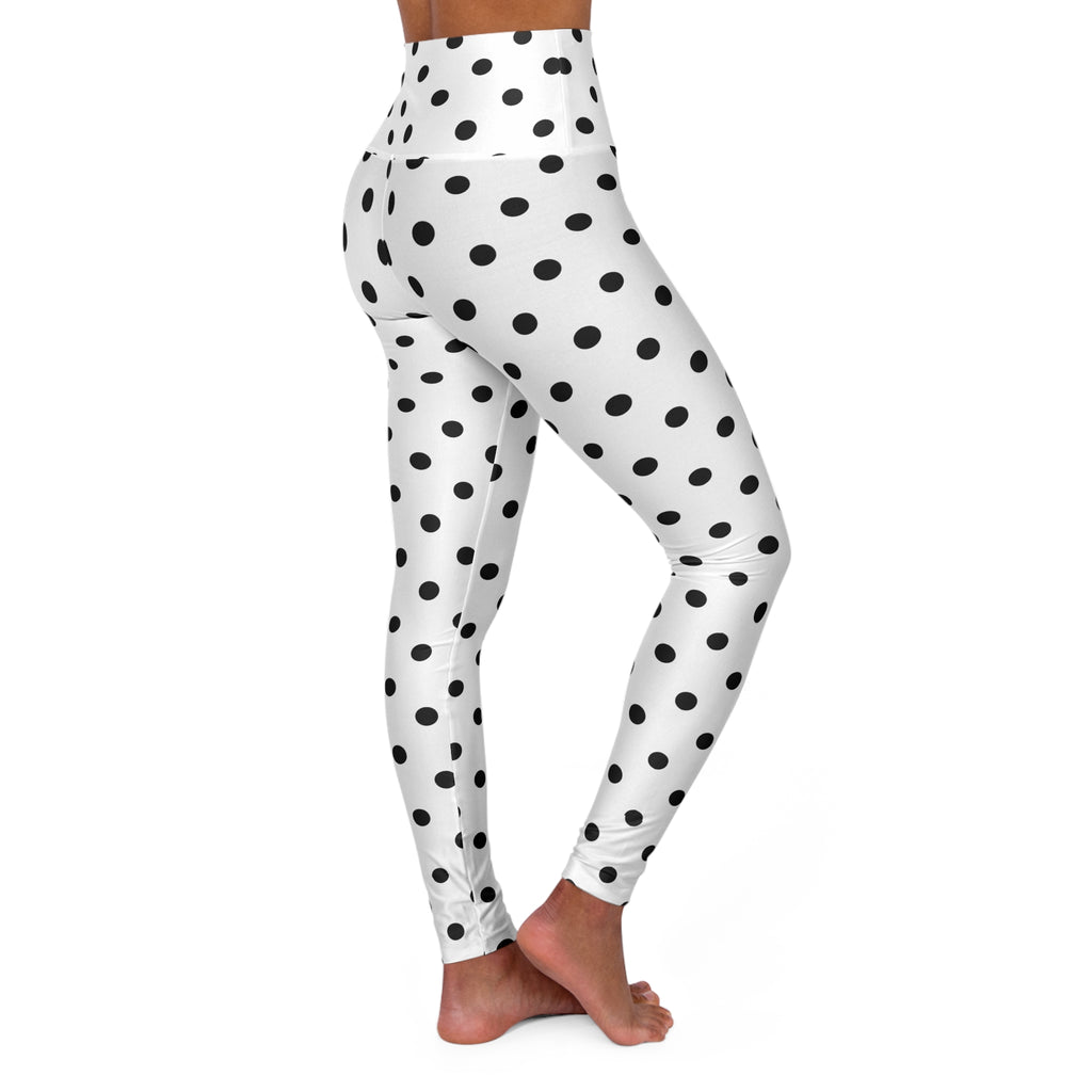 Black Polka Dot High Waisted Yoga Leggings | White Spot Print