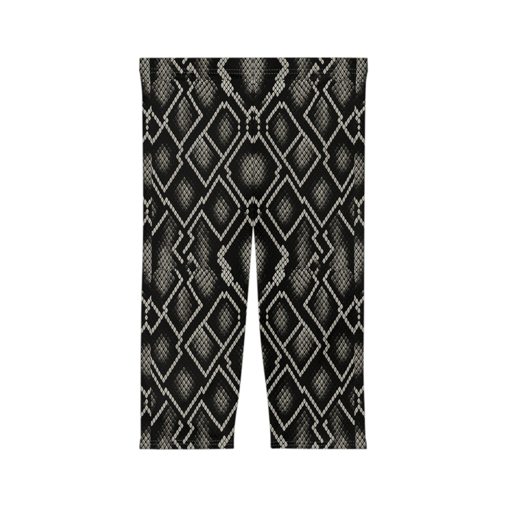 Black Snake Skin Pattern Capri Leggings | Python Print