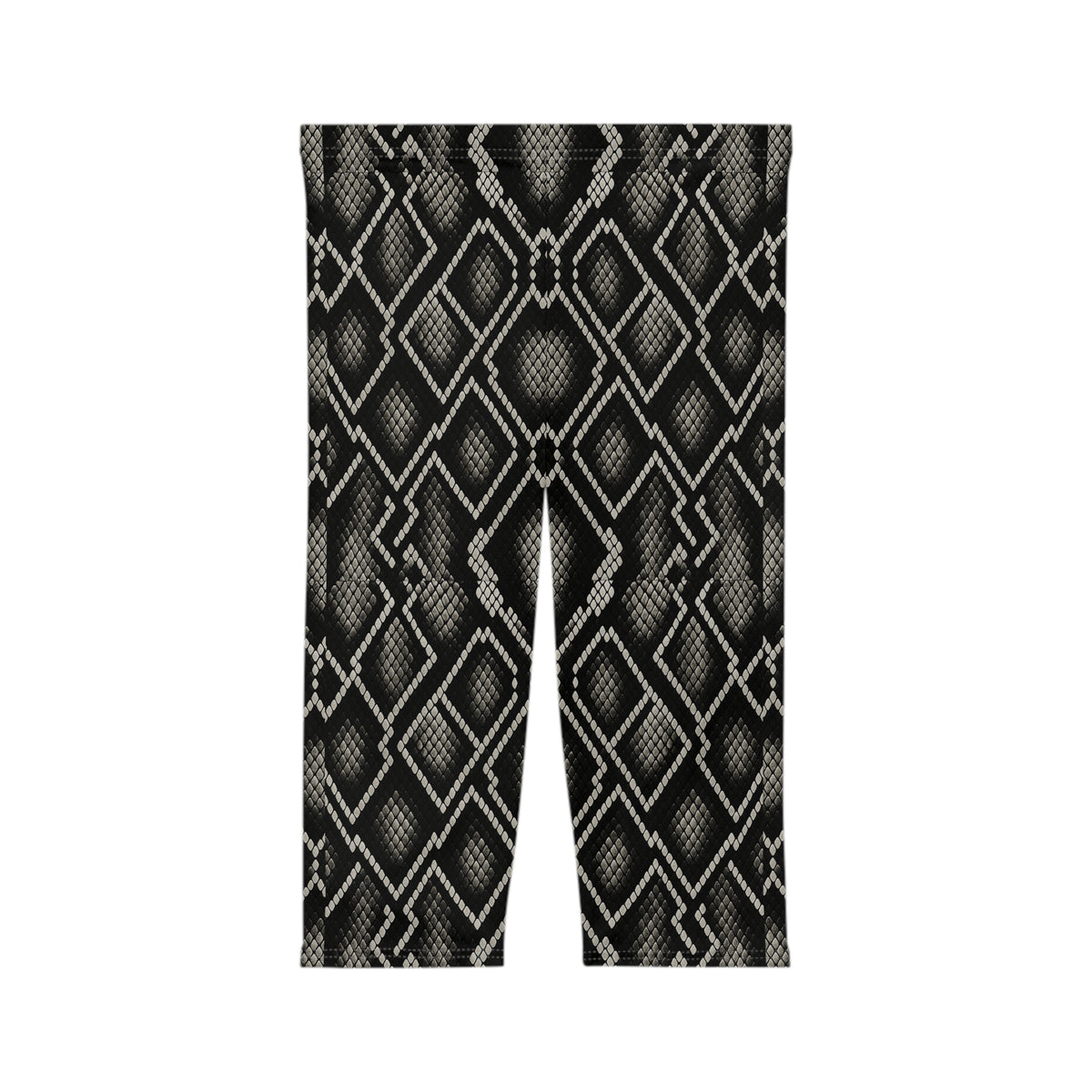 Black Snake Skin Pattern Capri Leggings | Python Print
