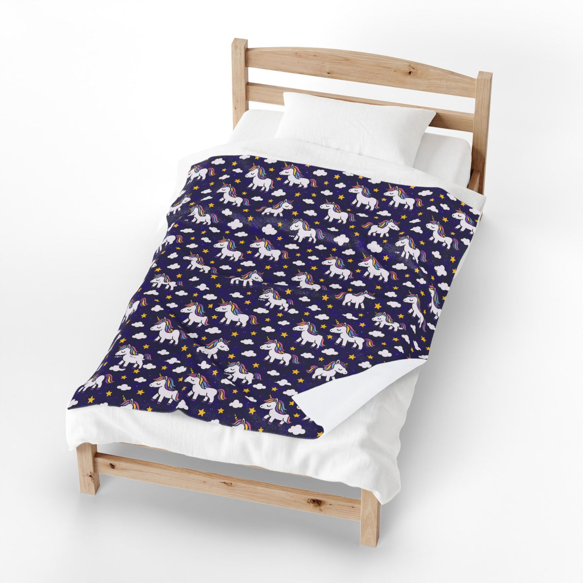 Cute Rainbow Unicorn Pattern Velveteen Plush Blanket | Navy Stars Clouds