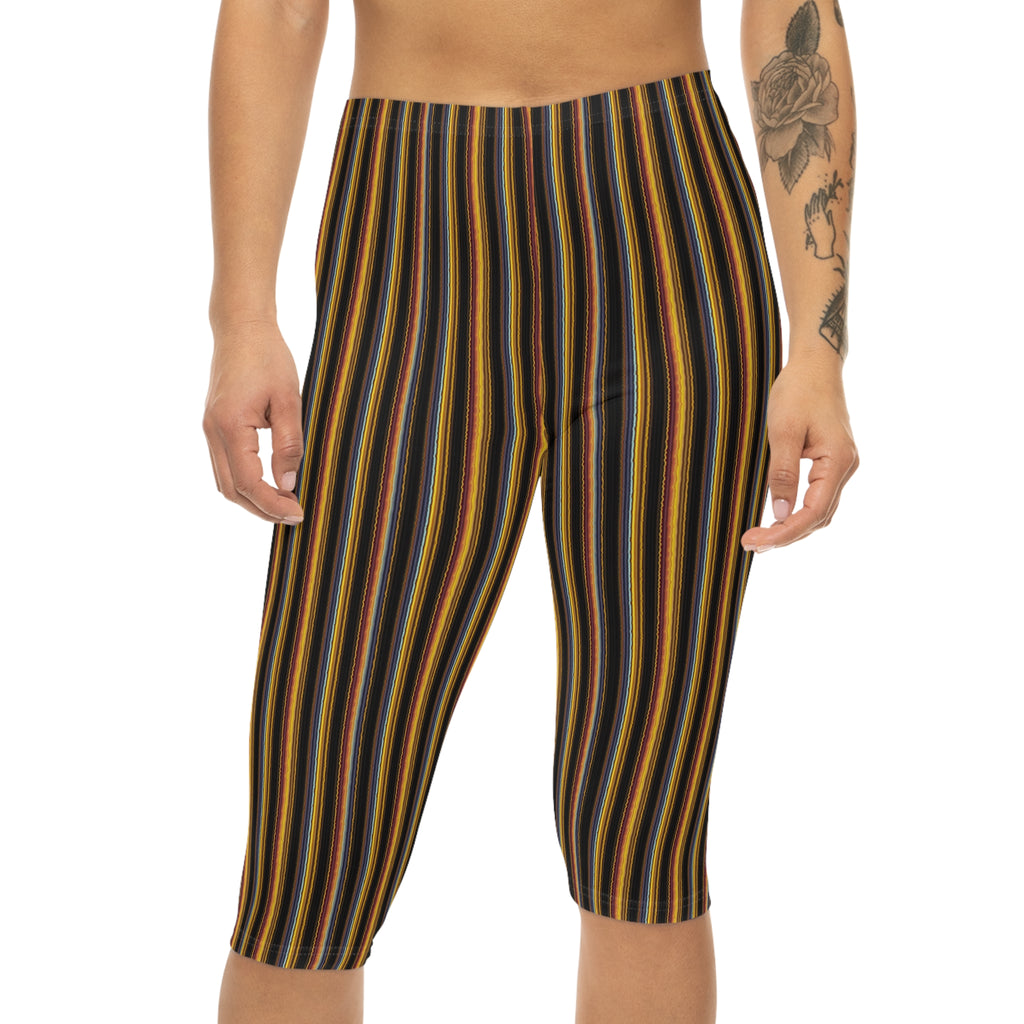Autumn Stripe Capri Leggings | Vertical Fall Stripe Capri