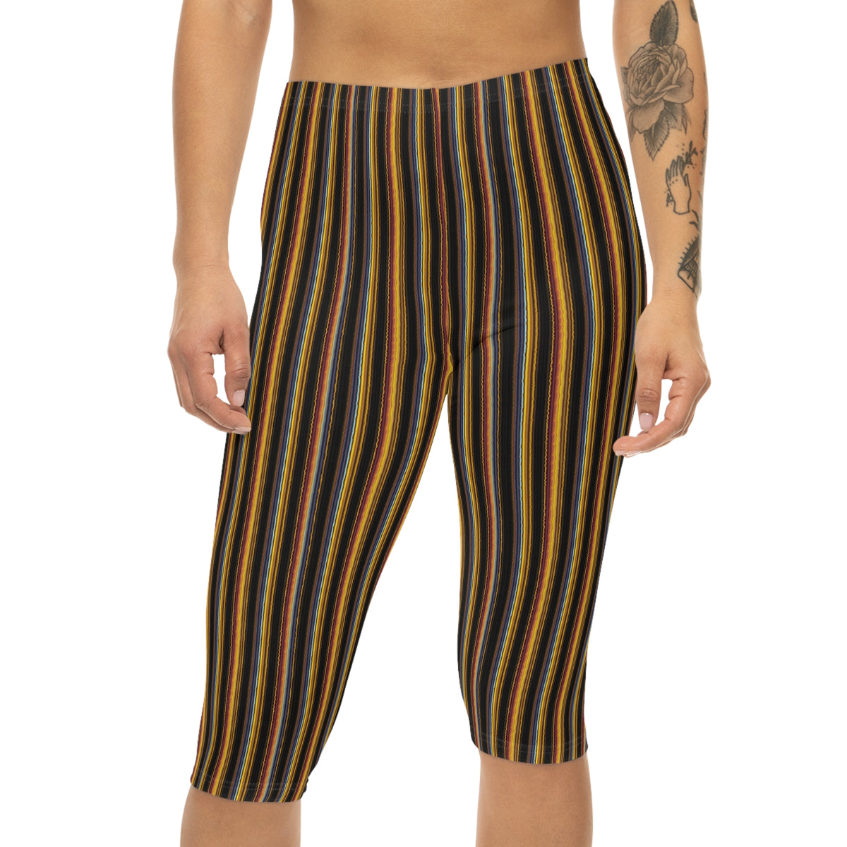 Autumn Stripe Capri Leggings | Vertical Fall Stripe Capri