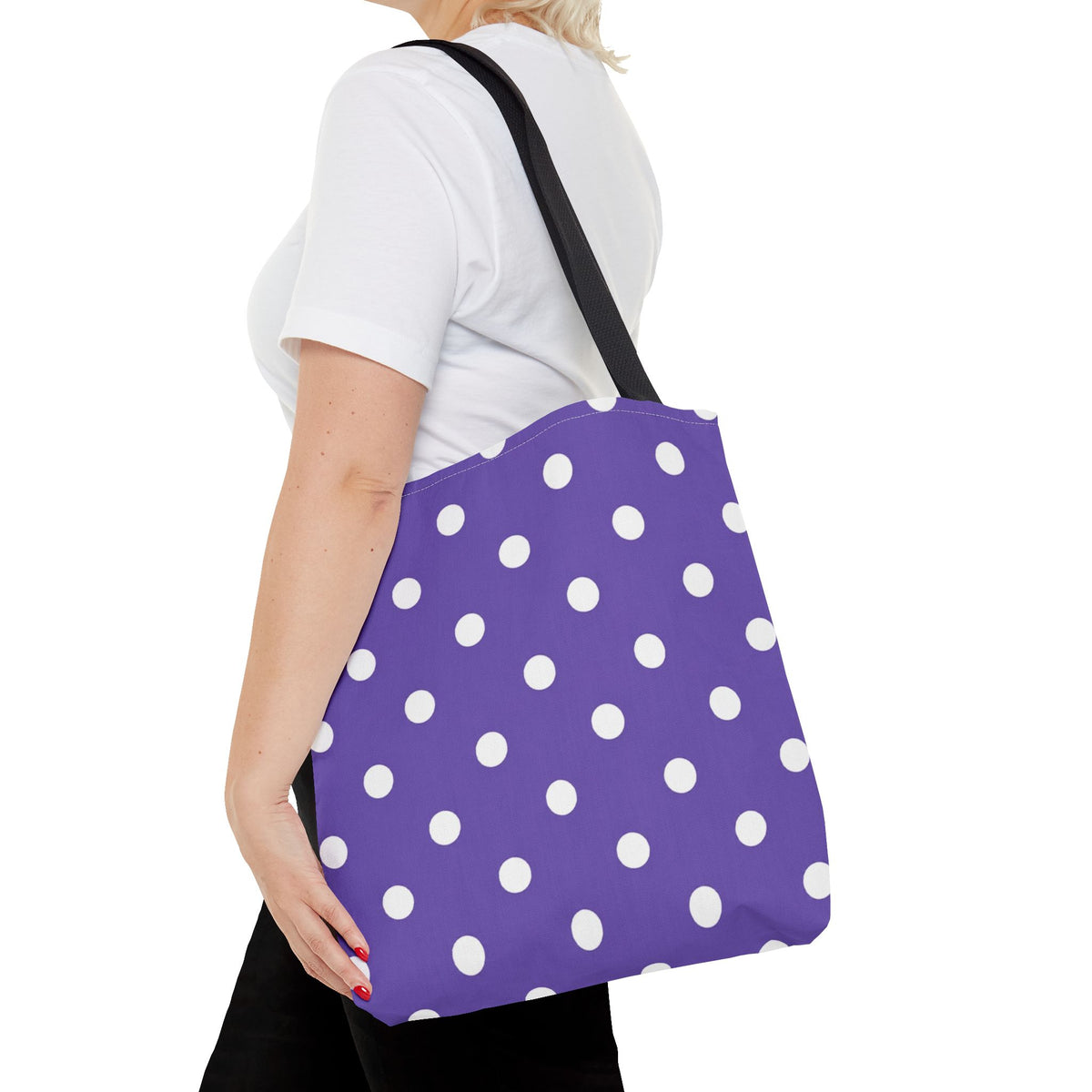 Purple With White Polka Dot Pattern Tote Bag | Purple Background All Over Print