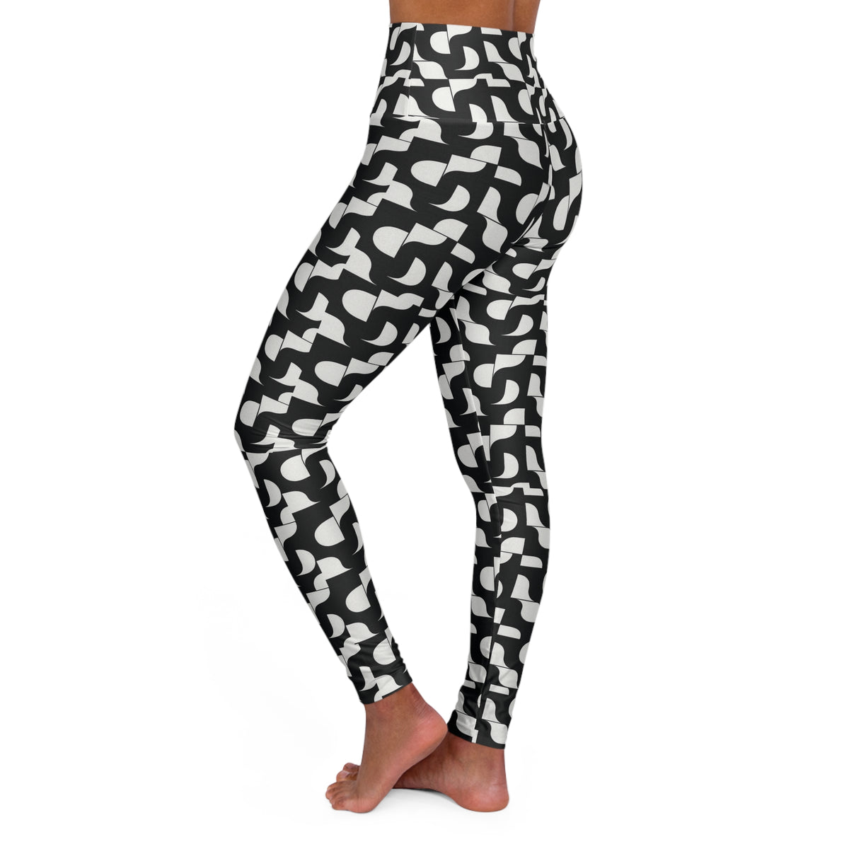 Black White Abstract Pattern High Waist Leggings | Yoga Leggings