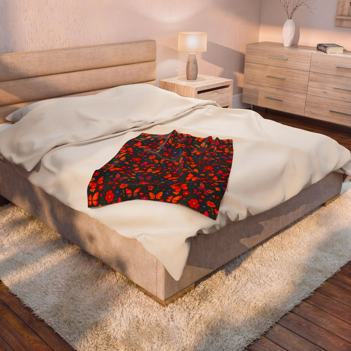 Autumn Butterflies Velveteen Plush Blanket | Fall Leaf Pattern, Cozy Throw Blanket, Fluttering Butterfly Bedding, Soft Autumn Lap Blanket,