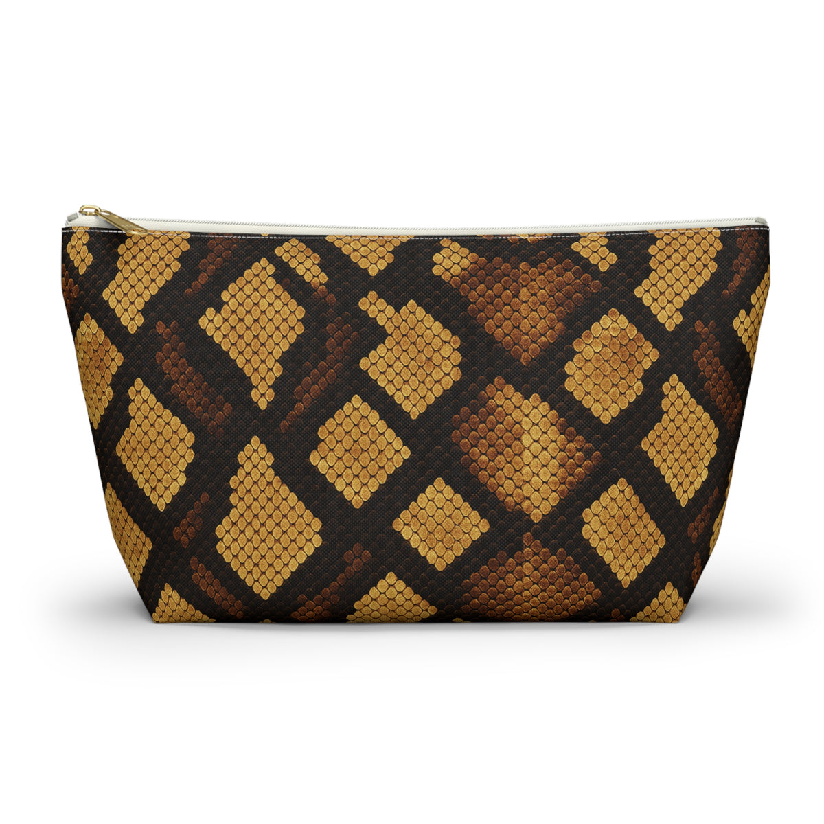 Brown Snake Print Accessory Pouch | T-Bottom Cosmetic Bag