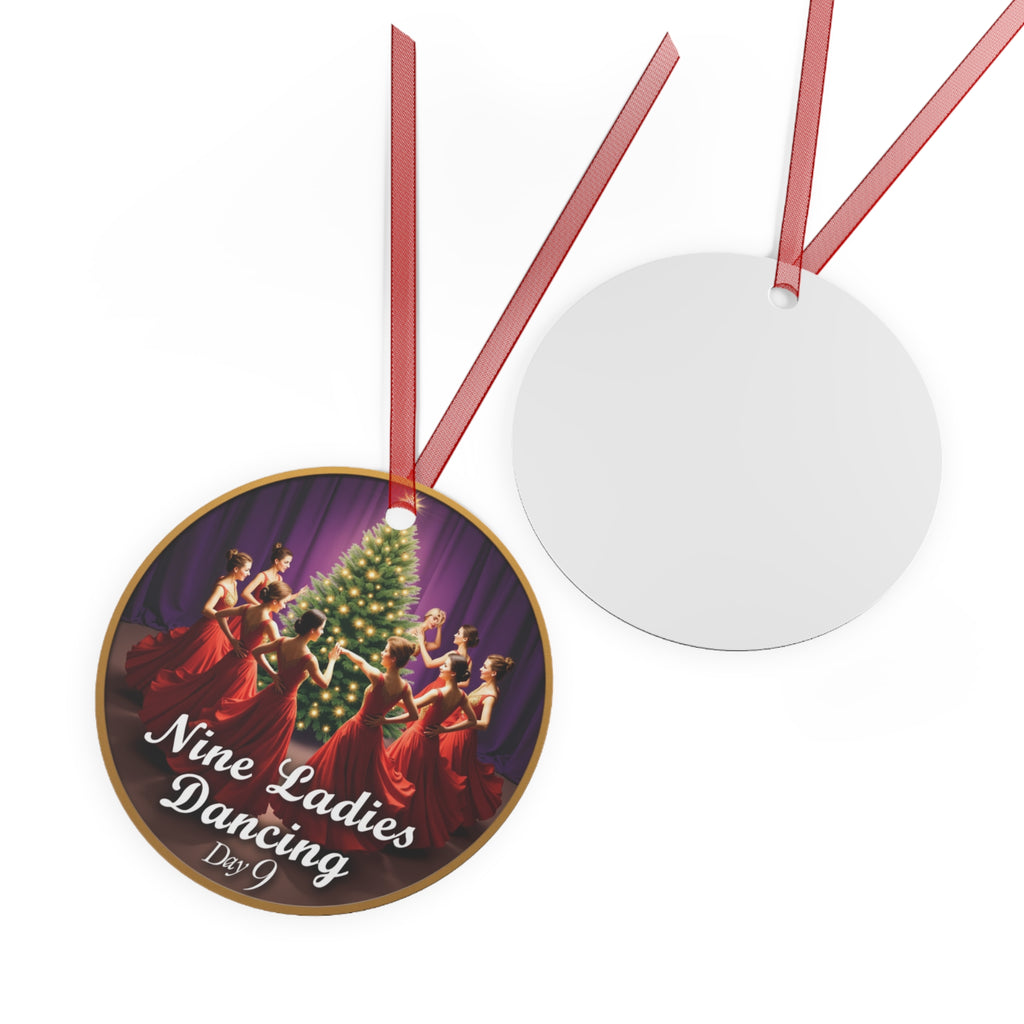 Christmas Metal Ornaments, Holiday Decor, Nine Ladies Dancing Metal Ornaments, Xmas Tree Decorations, Festive Home Decor, Set of 9 Ornaments