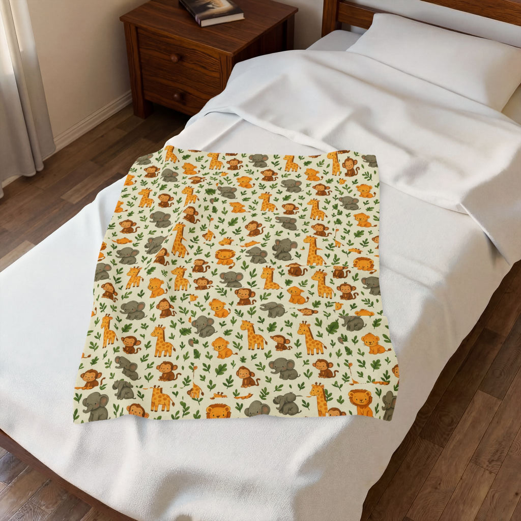 Autumn Woodland Animals Velveteen Plush Blanket | Fox & Mushroom Pattern