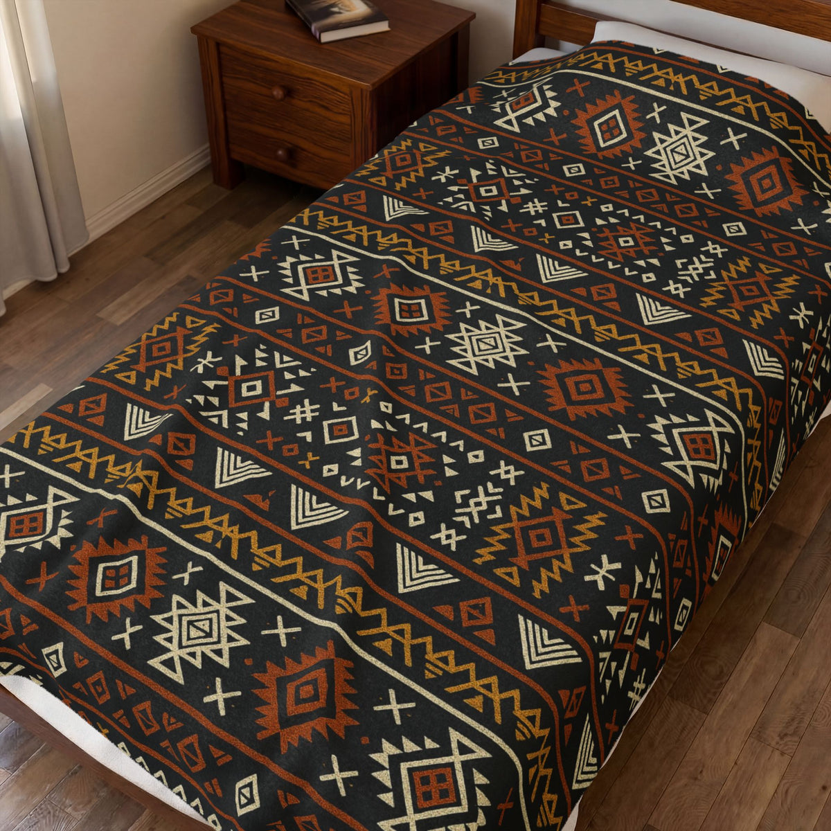 Southwestern Aztec Pattern Velveteen Plush Blanket | Rustic Tribal Stripes