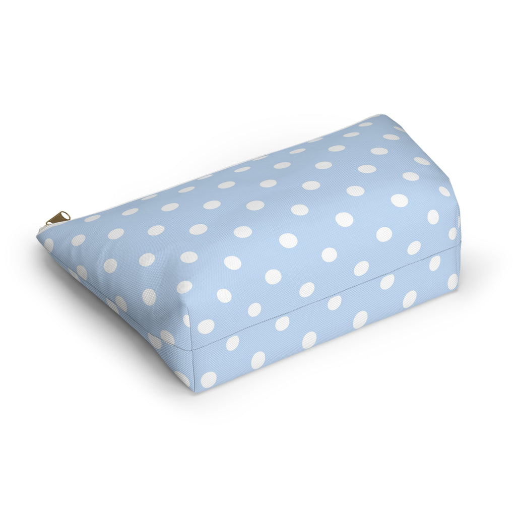 Light Blue Polka Dot Accessory Pouch w T-bottom | Makeup Bag