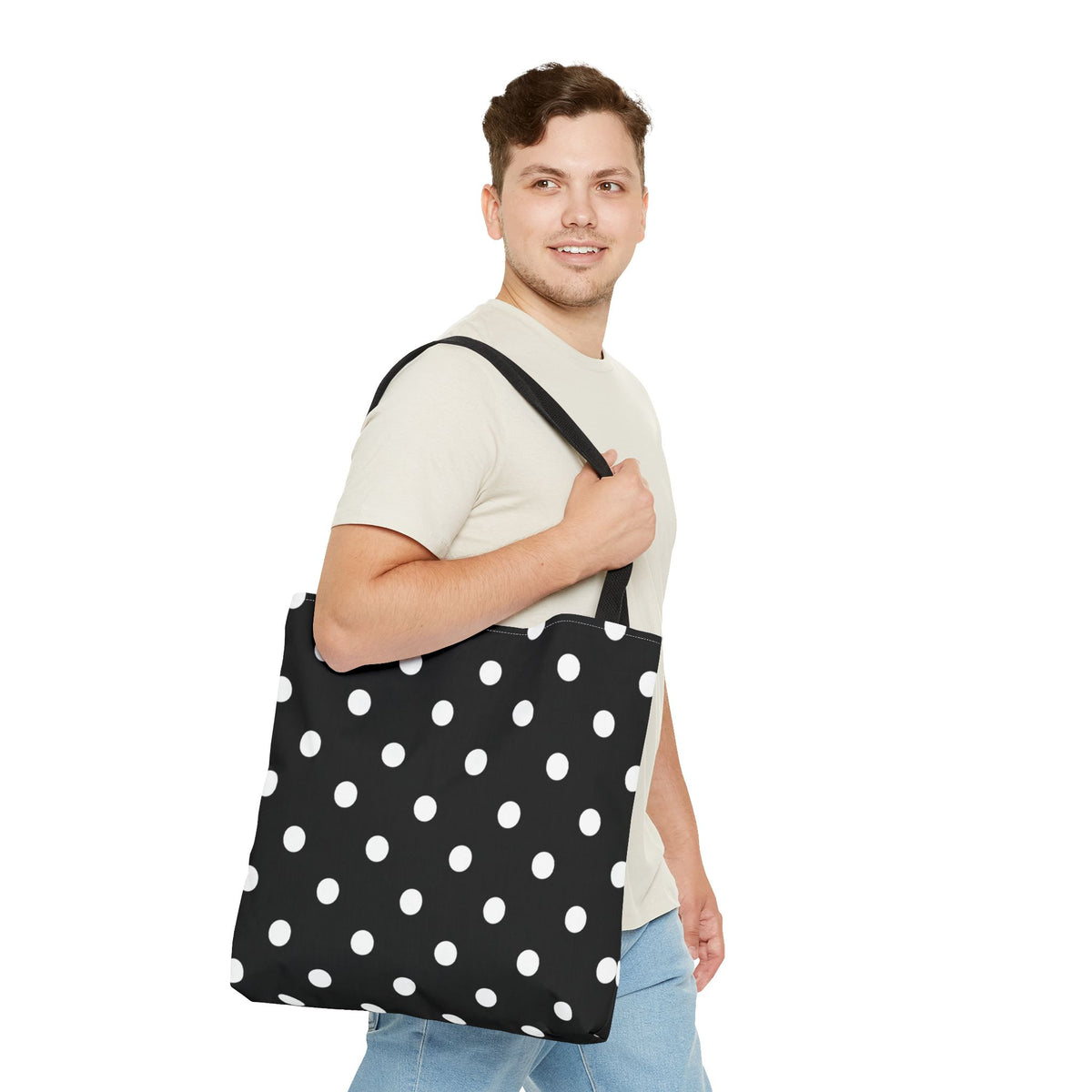 Black Polka Dot Tote Bag | White Dots on Black Background