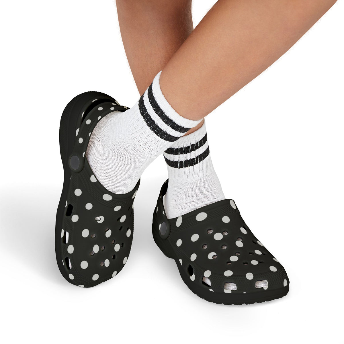 Kids Polka Dot EVA Foam Clogs – Black & White Comfort Slip-Ons