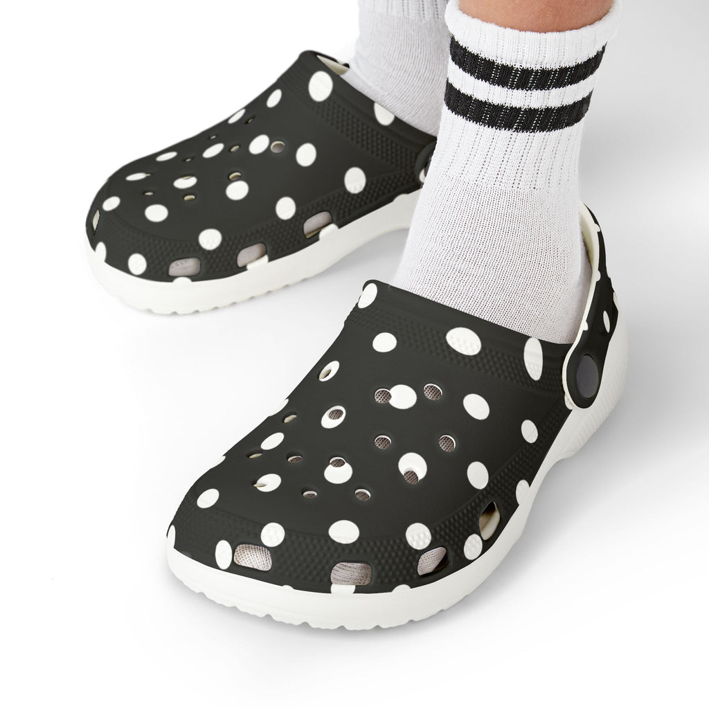 Kids Polka Dot EVA Foam Clogs – Black & White Comfort Slip-Ons