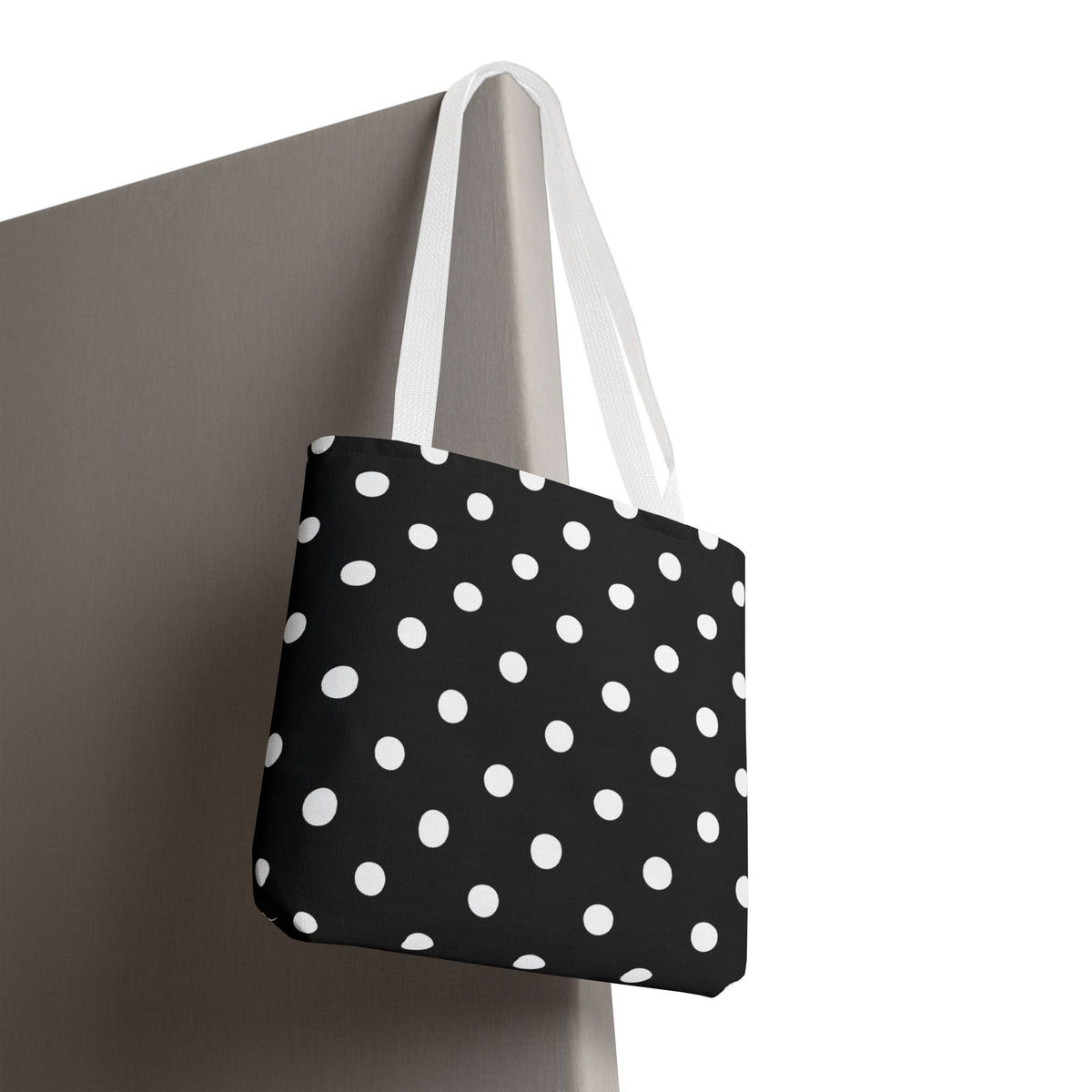 Black Polka Dot Tote Bag | White Dots on Black Background