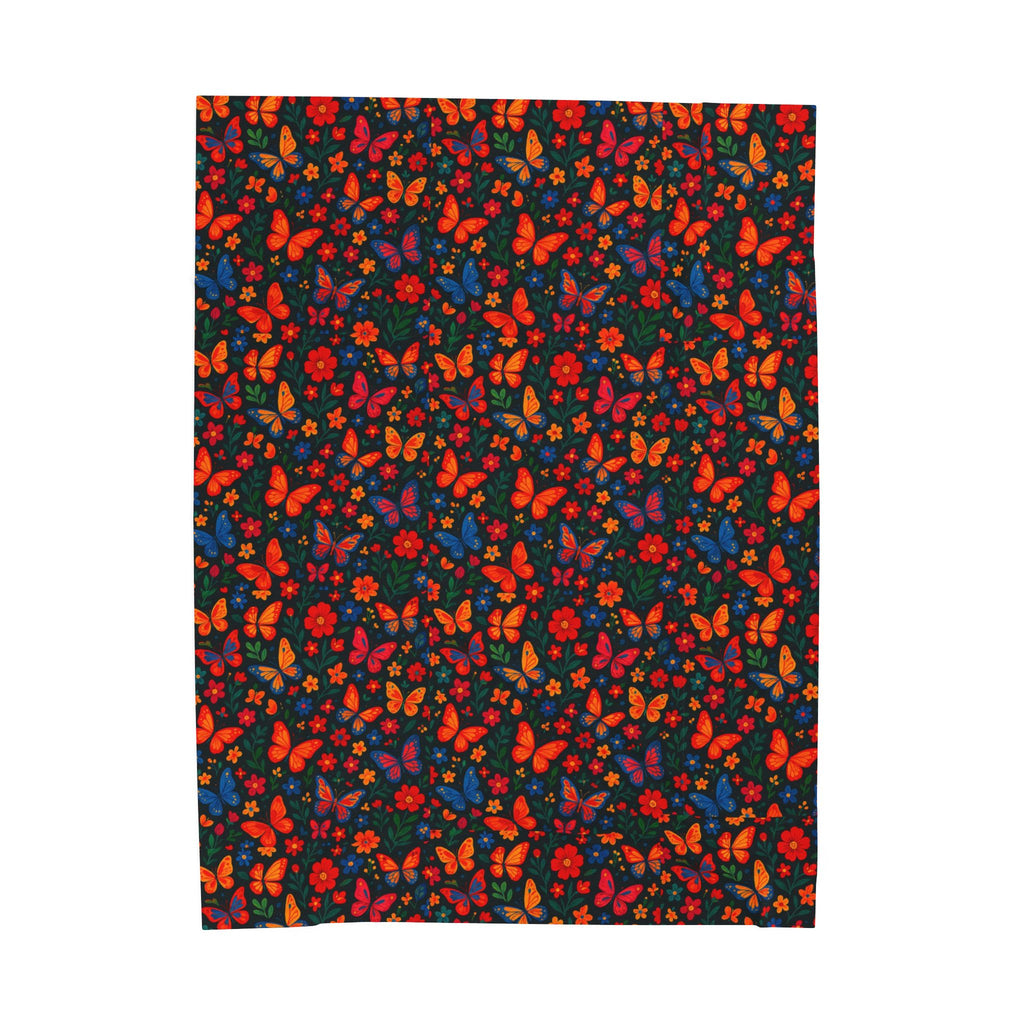 Autumn Butterflies Velveteen Plush Blanket | Fall Leaf Pattern, Cozy Throw Blanket, Fluttering Butterfly Bedding, Soft Autumn Lap Blanket,