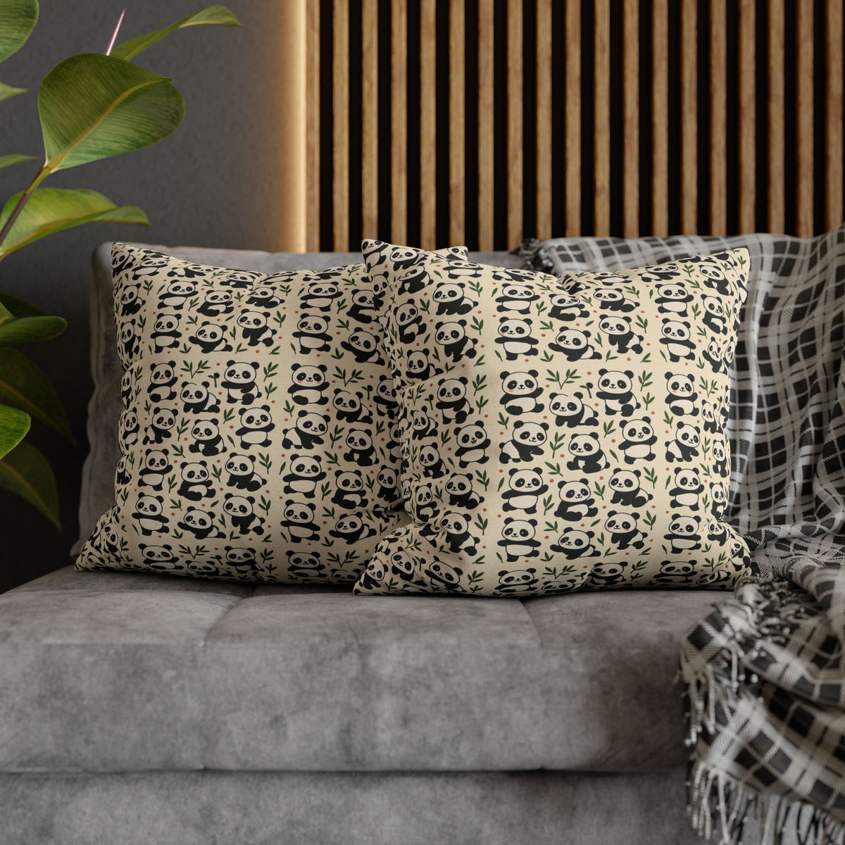 Panda Pattern Pillowcase | Square Spun Polyester Decorative Pillow