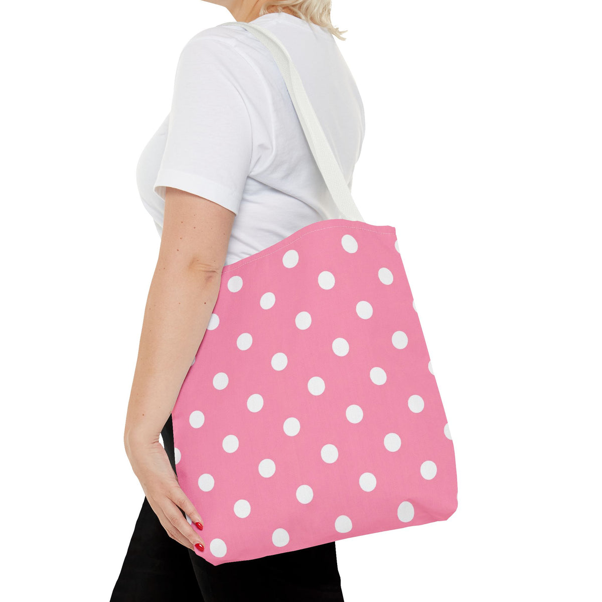 Pink With White Polka Dot Pink Tote Bag | All-Over Print