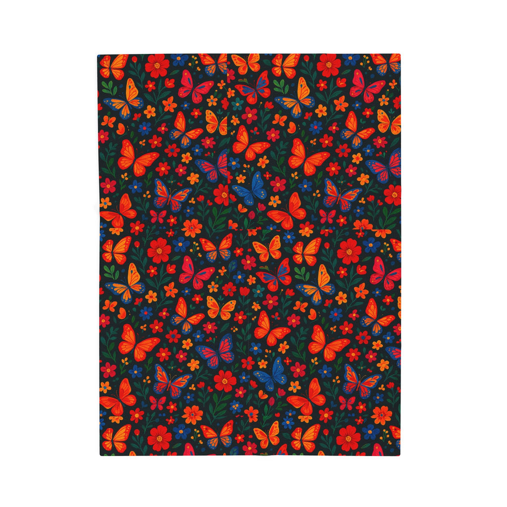 Autumn Butterflies Velveteen Plush Blanket | Fall Leaf Pattern, Cozy Throw Blanket, Fluttering Butterfly Bedding, Soft Autumn Lap Blanket,