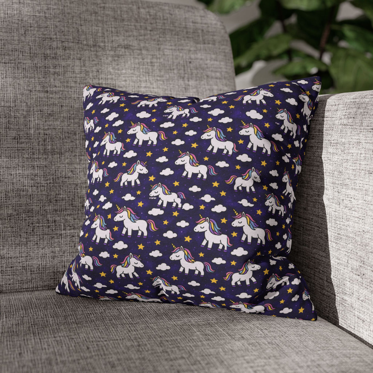 Unicorn Pattern Pillowcase | Square Polyester Throw Pillow Cover