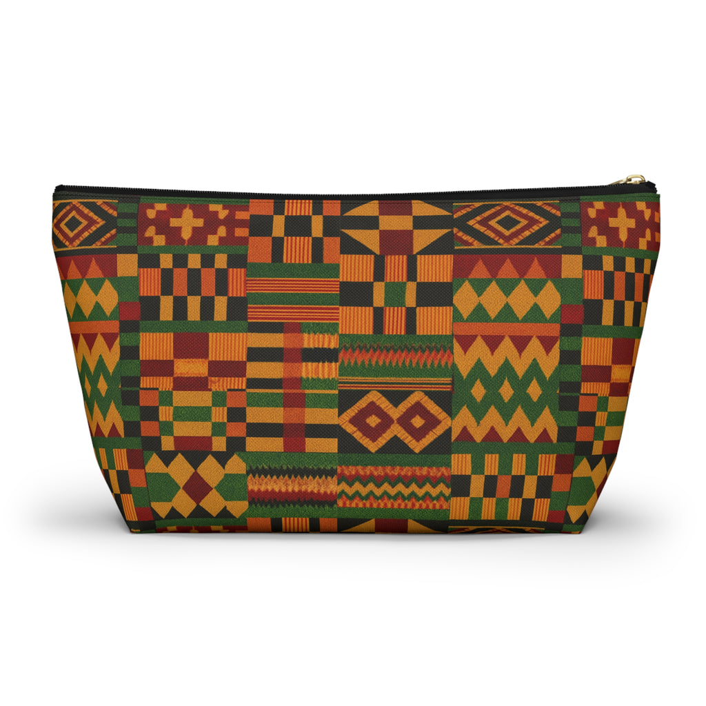 Kente Pattern Accessory Pouch | T-Bottom Makeup Bag, African Print