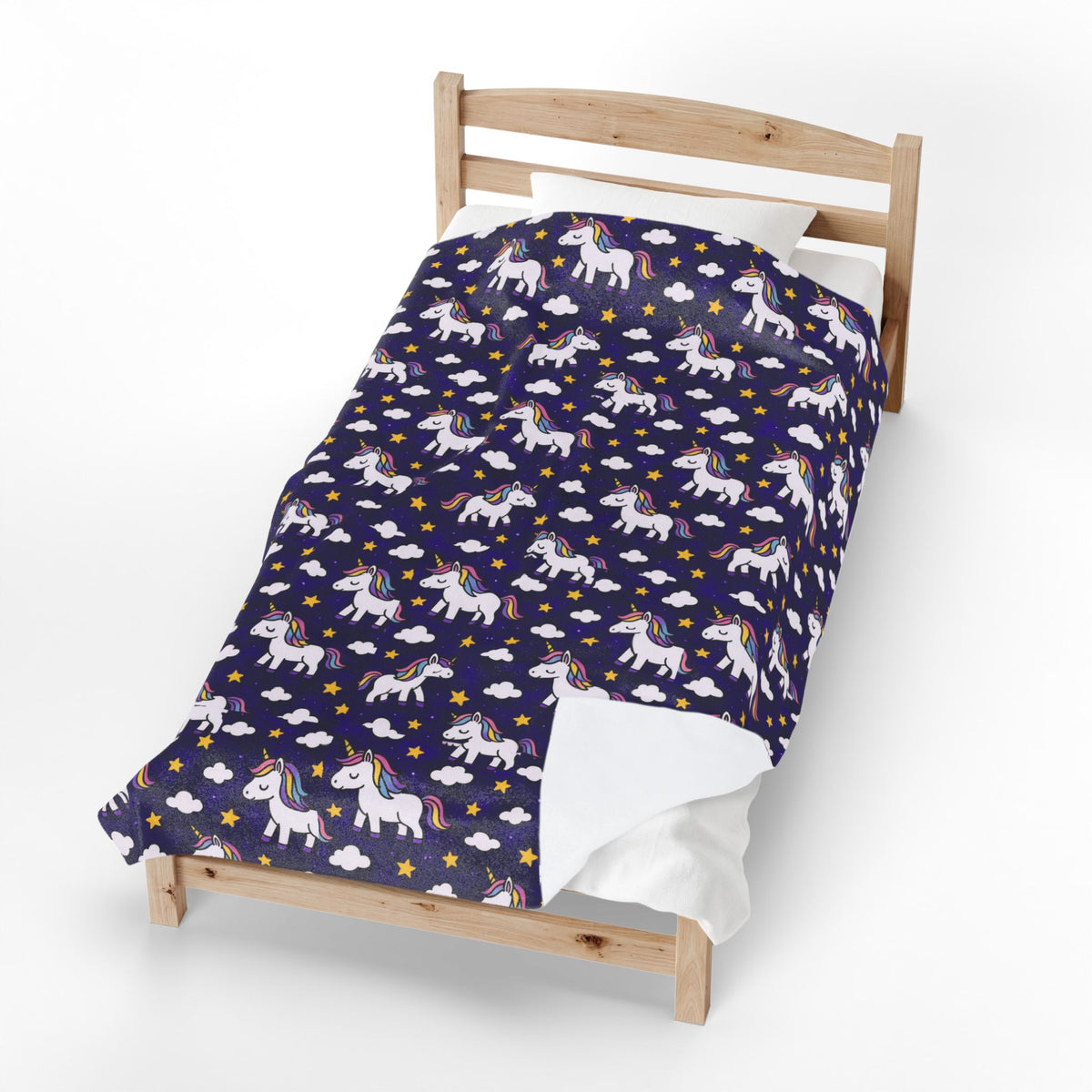 Cute Rainbow Unicorn Pattern Velveteen Plush Blanket | Navy Stars Clouds