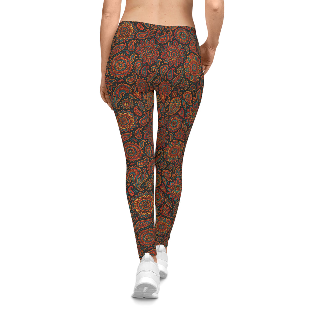 Bohemian Print Leggings, Women's Yoga Pants, Boho Chic Stretchy Leggings, Hippie Festival Wear, Floral Pattern Leggings