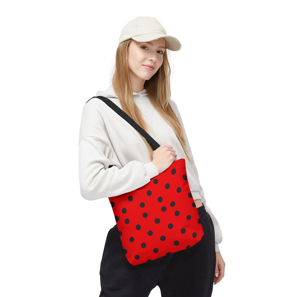 Black Polka Dot on Red Tote Bag