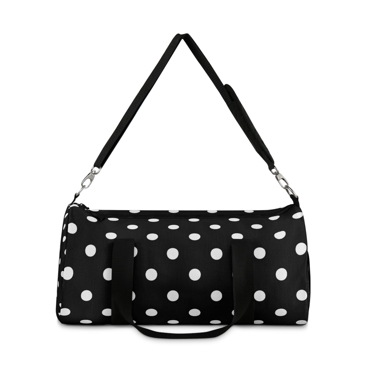 Black Polka Dot Duffel Bag — Classic Travel & Gym Tote