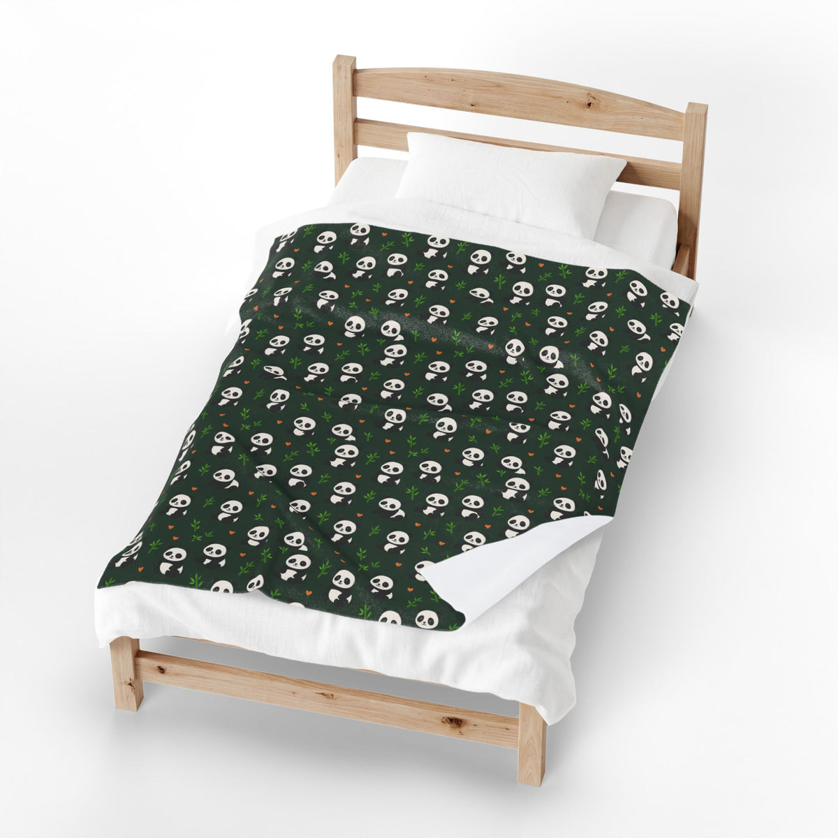 Panda Pattern Velveteen Plush Blanket | Green Skull Floral Repeat