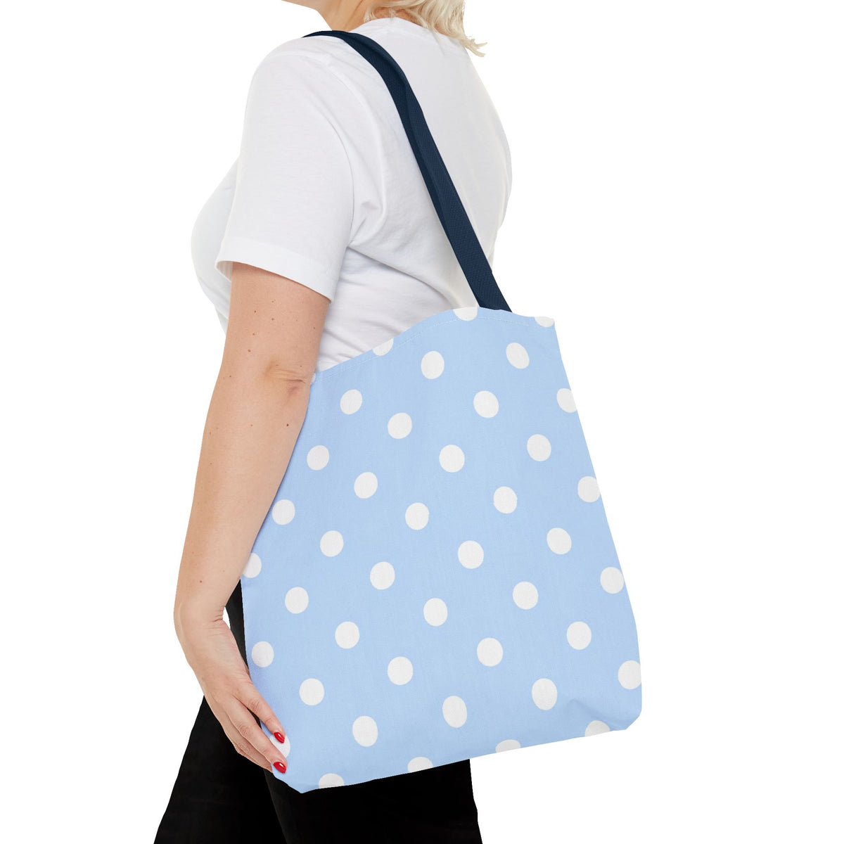Light Blue with White Polka Dots on Baby Blue Tote
