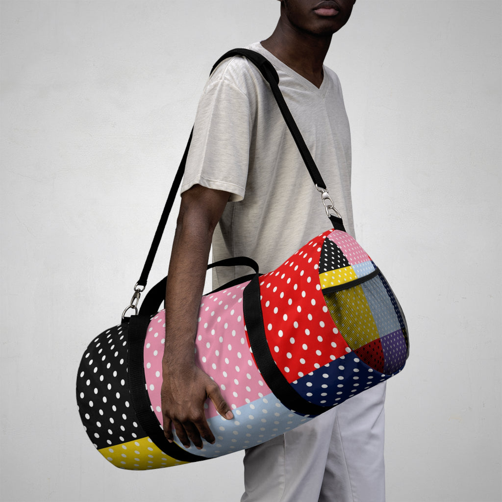 Polka Dot Patchwork Duffel Bag — Colorblock Travel & Gym Bag