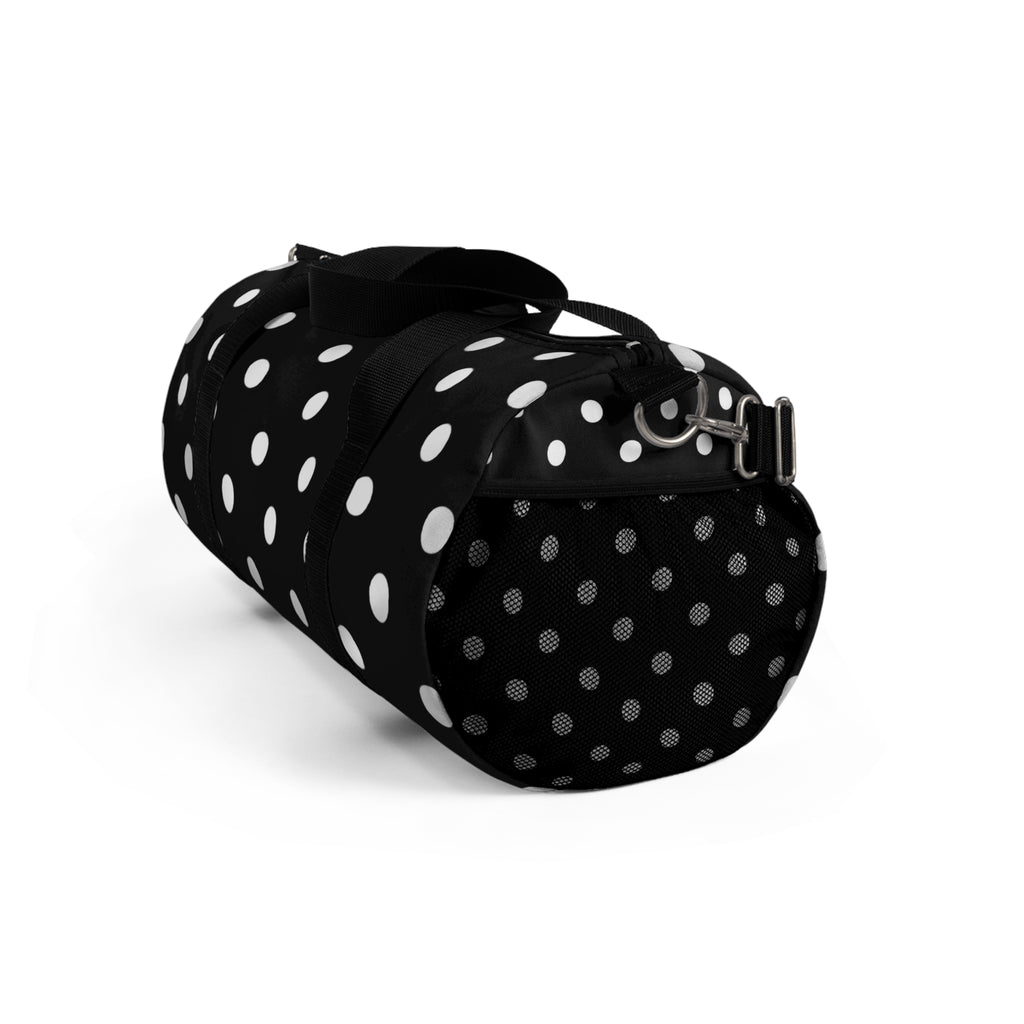 Black Polka Dot Duffel Bag — Classic Travel & Gym Tote