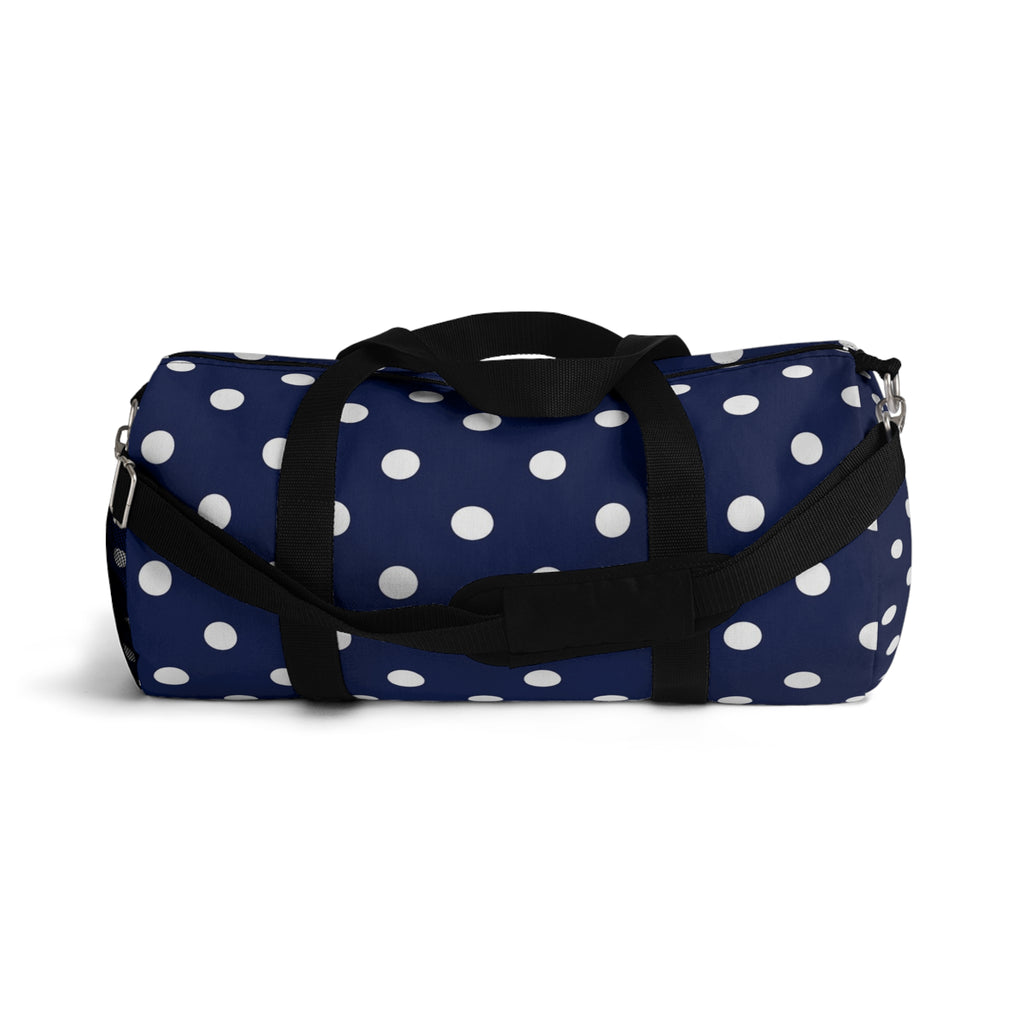 Navy Polka Dot Duffel Bag — Stylish Travel & Gym Tote