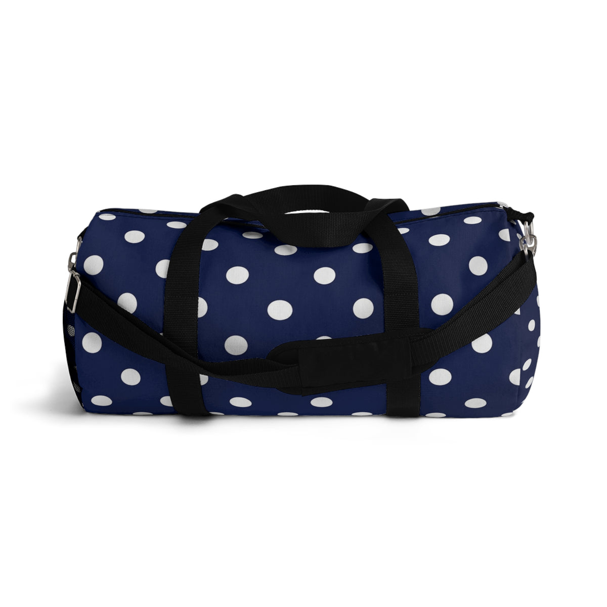 Navy Polka Dot Duffel Bag — Stylish Travel & Gym Tote