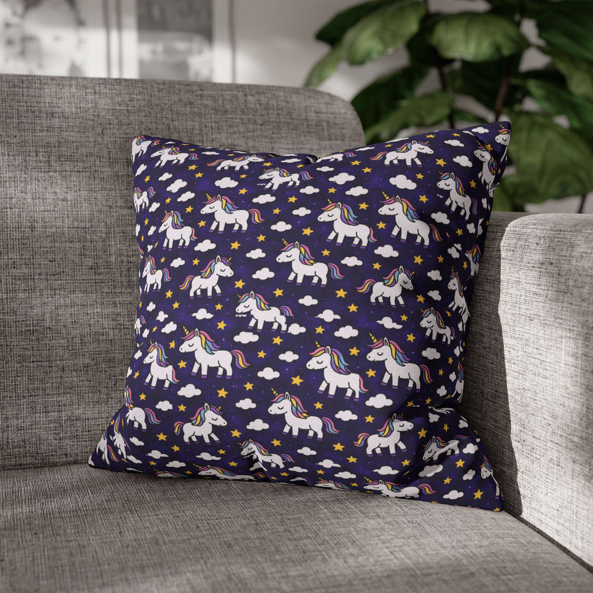 Unicorn Pattern Pillowcase | Square Polyester Throw Pillow Cover
