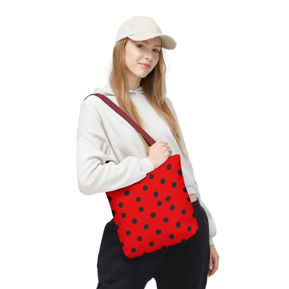 Black Polka Dot on Red Tote Bag