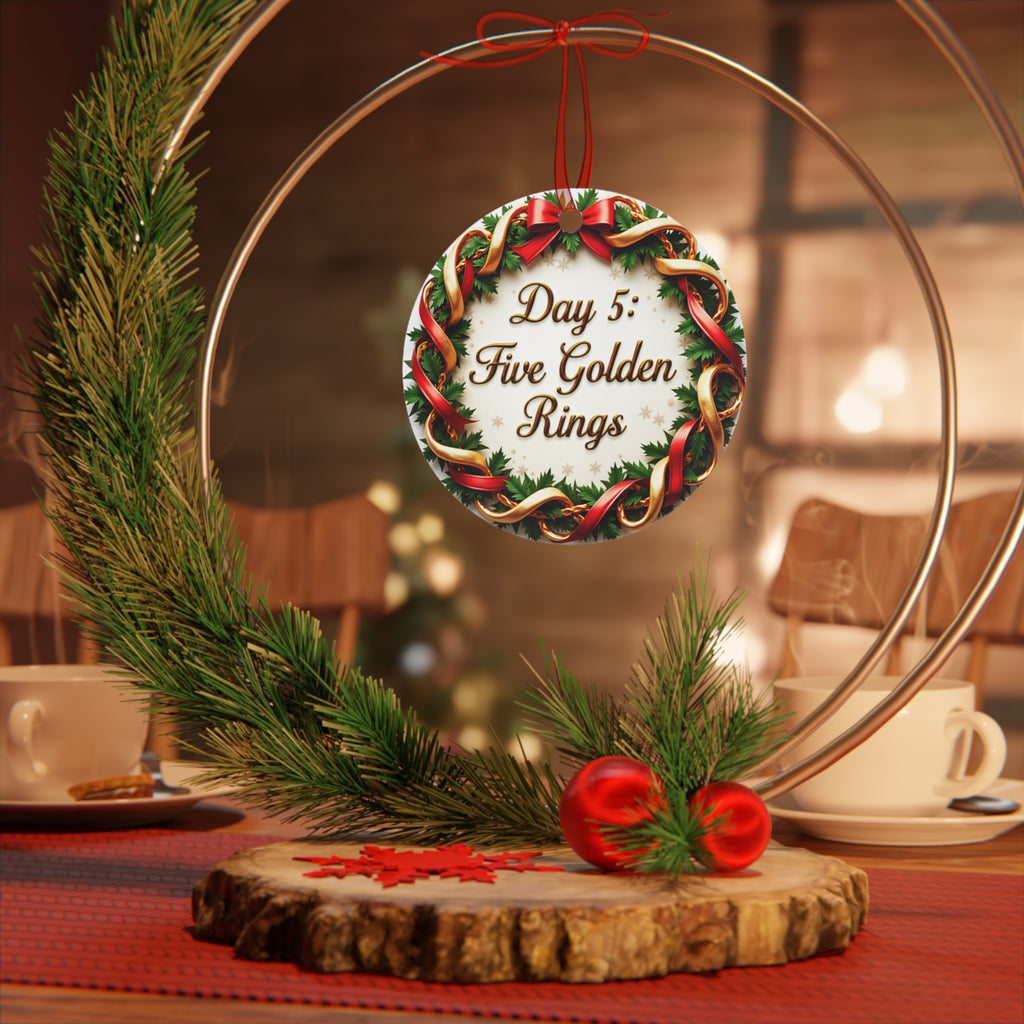 Christmas Ornament, Holiday Decor, Festive Home Decor, Tree Decoration, Metal Ornament Gift, Day 5: Five Golden Rings Ornament