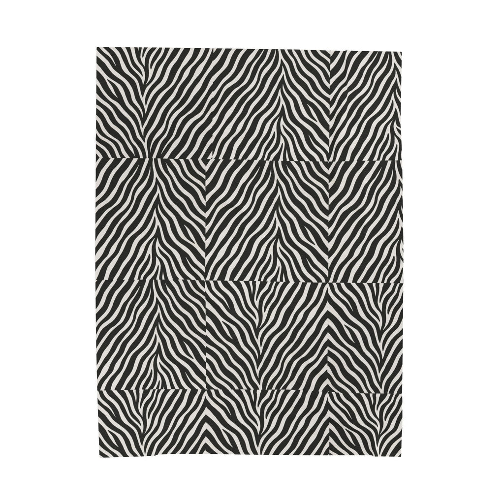 Zebra Stripe Pattern Velveteen Plush Blanket | Black White Animal Print