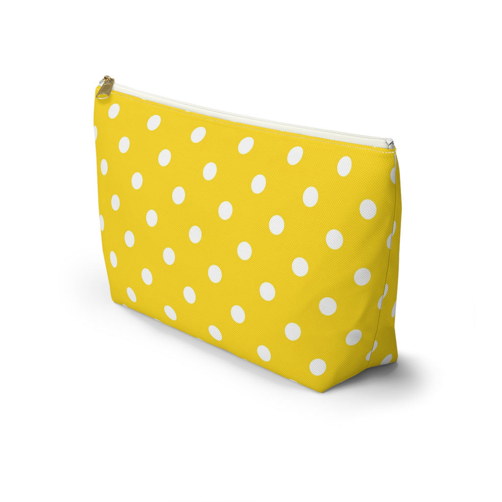 Yellow White Polka Dot Accessory Pouch | T-Bottom Cosmetic Bag