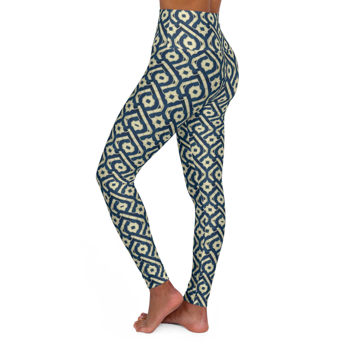 Patina Blue Diamond Pattern High Waisted Yoga Leggings