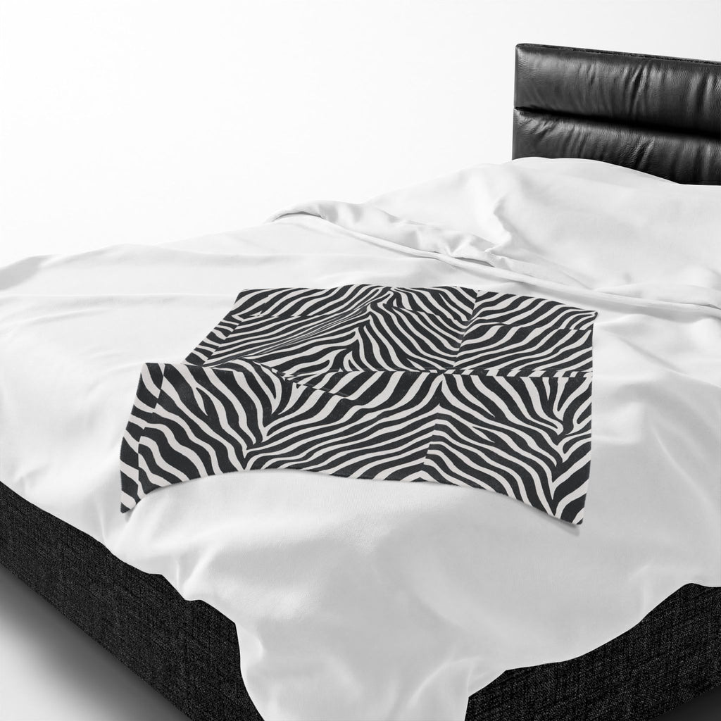 Zebra Stripe Pattern Velveteen Plush Blanket | Black White Animal Print
