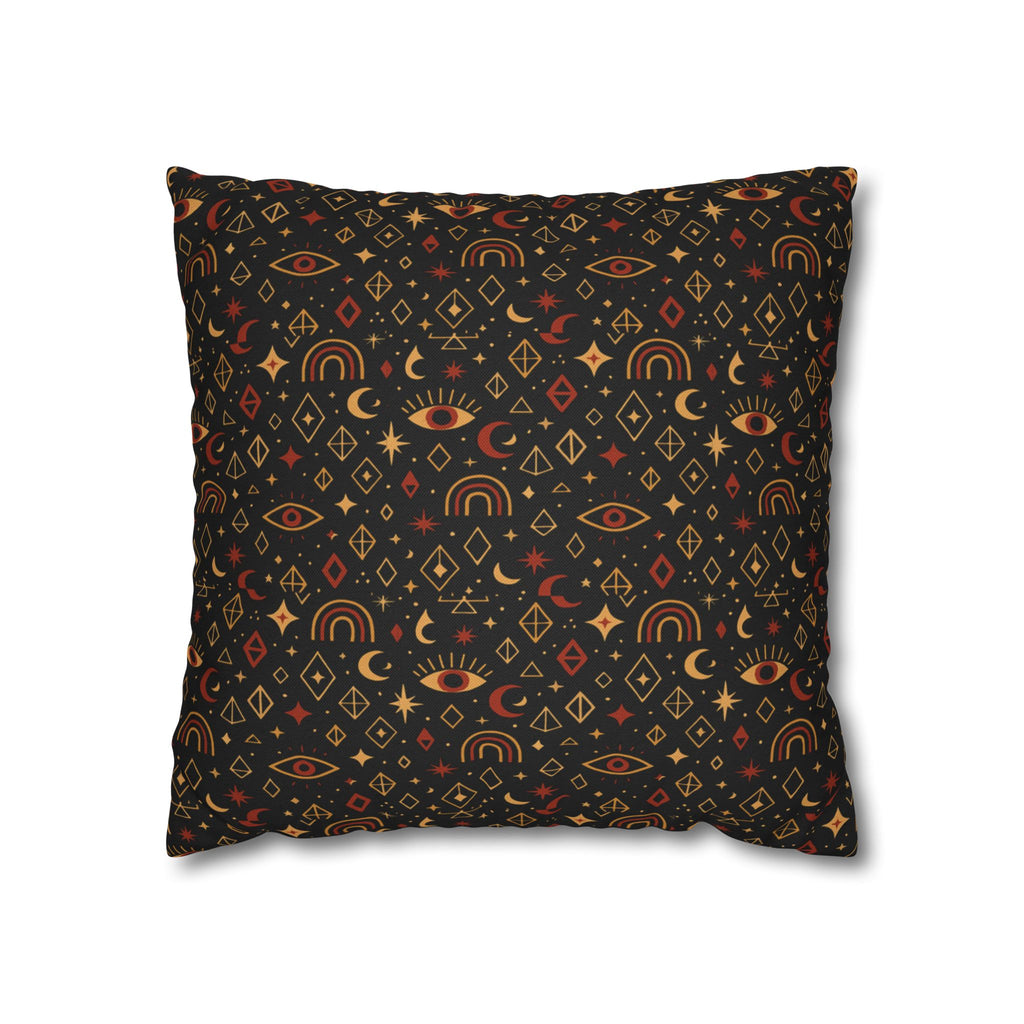 Mystic Eye Pattern Pillowcase | Boho Celestial Motif, Dark Autumn Colors